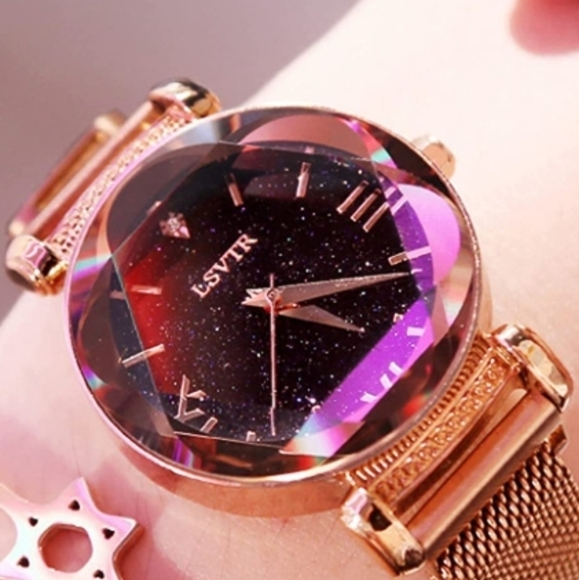 NWOT WOMEN'S LSTVR STARRY SKY DIAL WATCH WITH MESH MAGNETIC STRAP - Picture 1 of 8